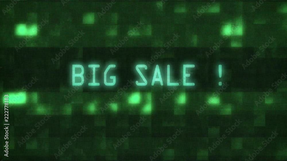 big sale words text typing writing on old glitch computer lcd led tube tv screen display background blinking animation . New quality universal vintage motion dynamic animated retro colorful video