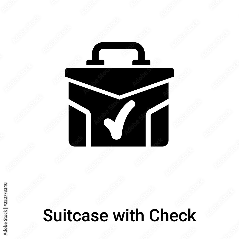 Suitcase with Check icon vector isolated on white background, logo concept of Suitcase with Check sign on transparent background, black filled symbol Suitcase with Check icon vector isolated on white background, logo concept of Suitcase with Check sign on transparent background, black filled symbol