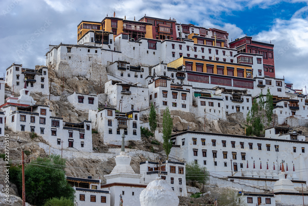 Building of  Thiksey Monastery with Mountain background  in Summer Leh, Ladakh, Jammu and Kashmir, India