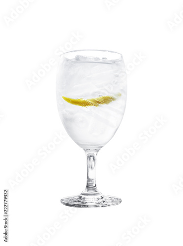 wineglass of lemonade soda water  on white background for creative design and all inspirations
