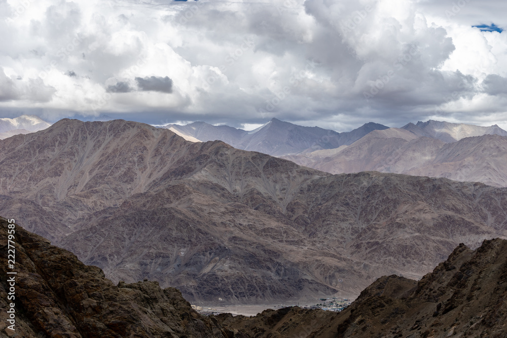 Fototapeta premium Mountain Valley with Blue sky in Summer Leh, Ladakh, Jammu and Kashmir, India