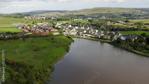 Aerial drone view of the Welsh valleys town of Ebbw Vale in the UK