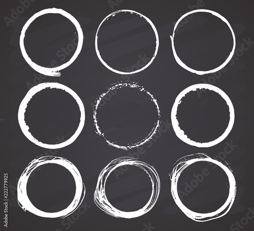 Round Frames, grunge textured hand drawn elements set, vector illustration on chalkboard background