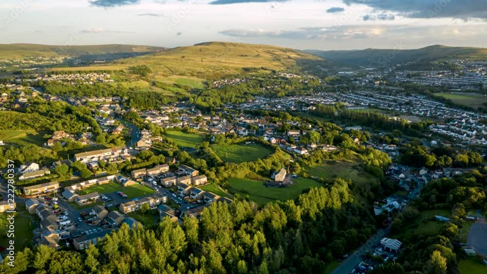 Aerial Hyperlapse of the Welsh town of Ebbw Vale near sunset
