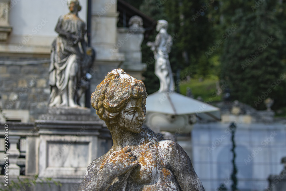 sculptures in the garden of the Peles Palace, the former summer residence of the Kings of Romania sculptures in the garden of the Peles Palace, the former summer residence of the Kings of Romania