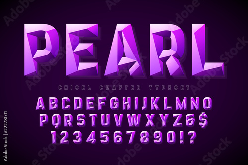 Crystal display font with facets, alphabet, letters