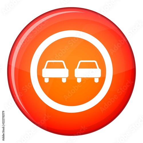 No overtaking road traffic sign icon in red circle isolated on white background vector illustration