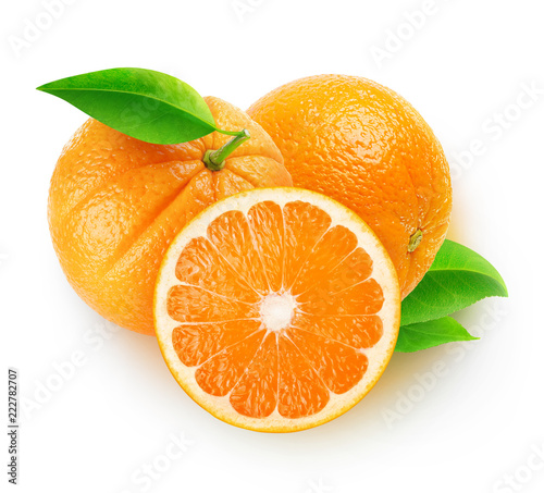 Isolated oranges. Three orange fruits isolated on white background with clipping path