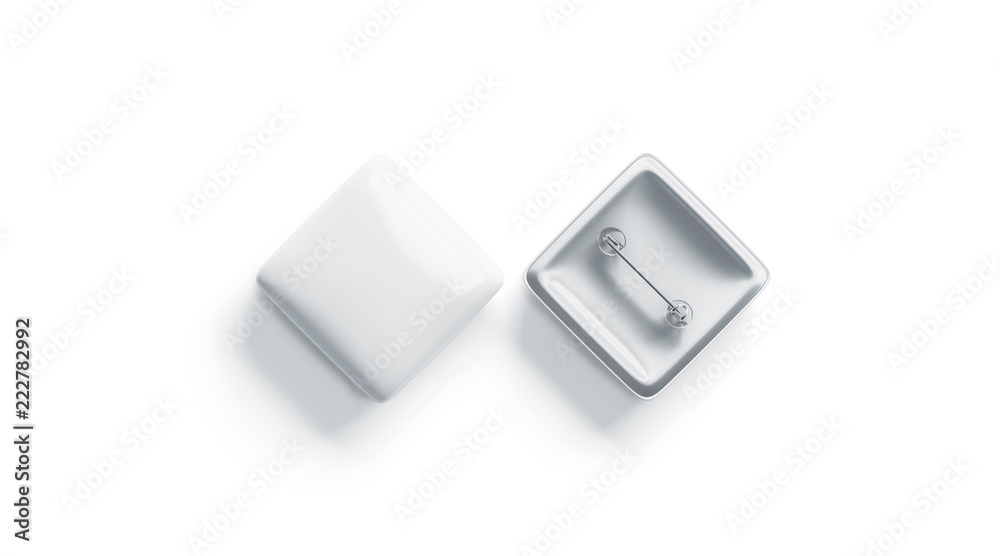 Blank white rhombus badge mock up, top view, isolated, 3d rendering. Empty square pin emblem mockup, front and back side. Clear plastic company button template. Blank white rhombus badge mock up, top view, isolated, 3d rendering. Empty square pin emblem mockup, front and back side. Clear plastic company button template.