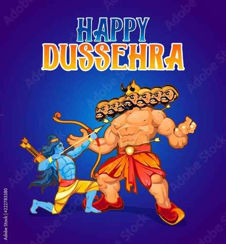 Happy Dussehra greeting card design. Cartoon illustration for Dussehra  holiday. Stock Vector | Adobe Stock
