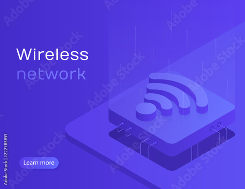 IOT online synchronization and connection via smartphone wireless technology. Wireless network. Modern Vector illustration in Isometric style
