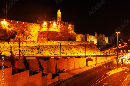 Ancient Citadel inside Old City at Night, Jerusalem