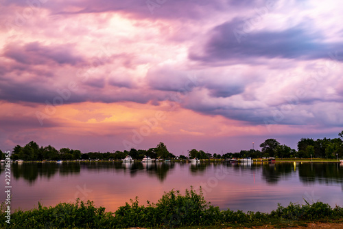 sunset over the lake © Saju