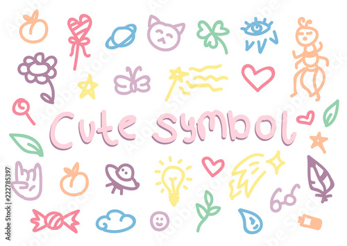 Set of trendy doodle hand drawn icon. Vector cute collection of girly stuff isolated on white background. Cute doodle background with animals, sweets, stars and hearts.