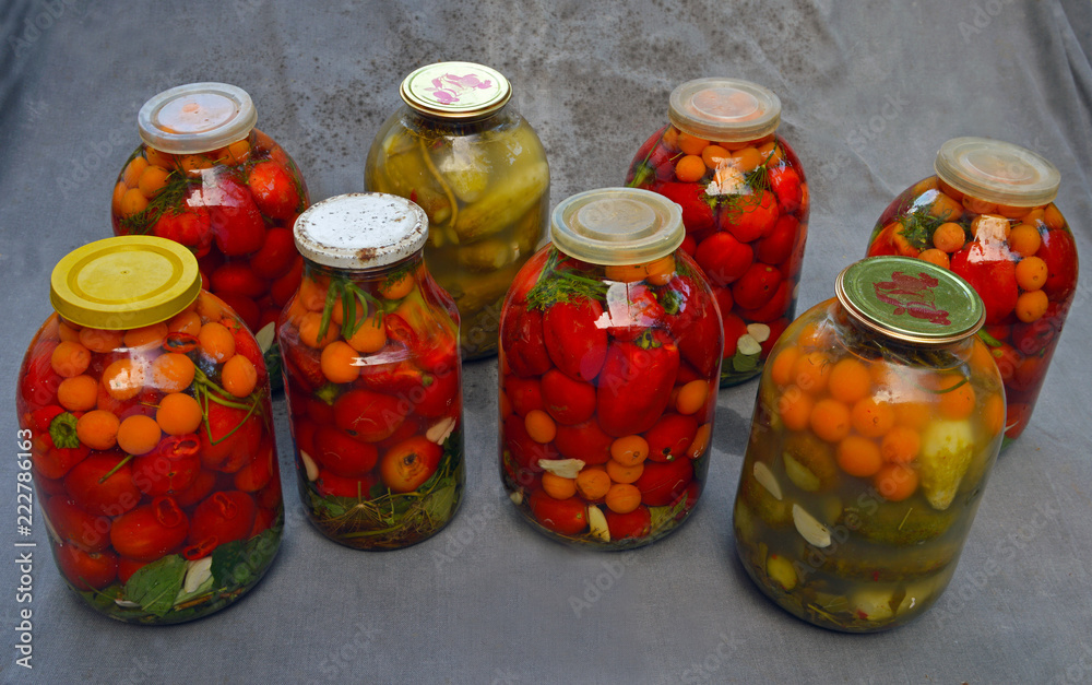 Marinated and leftover cans of various vegetables Marinated and leftover cans of various vegetables