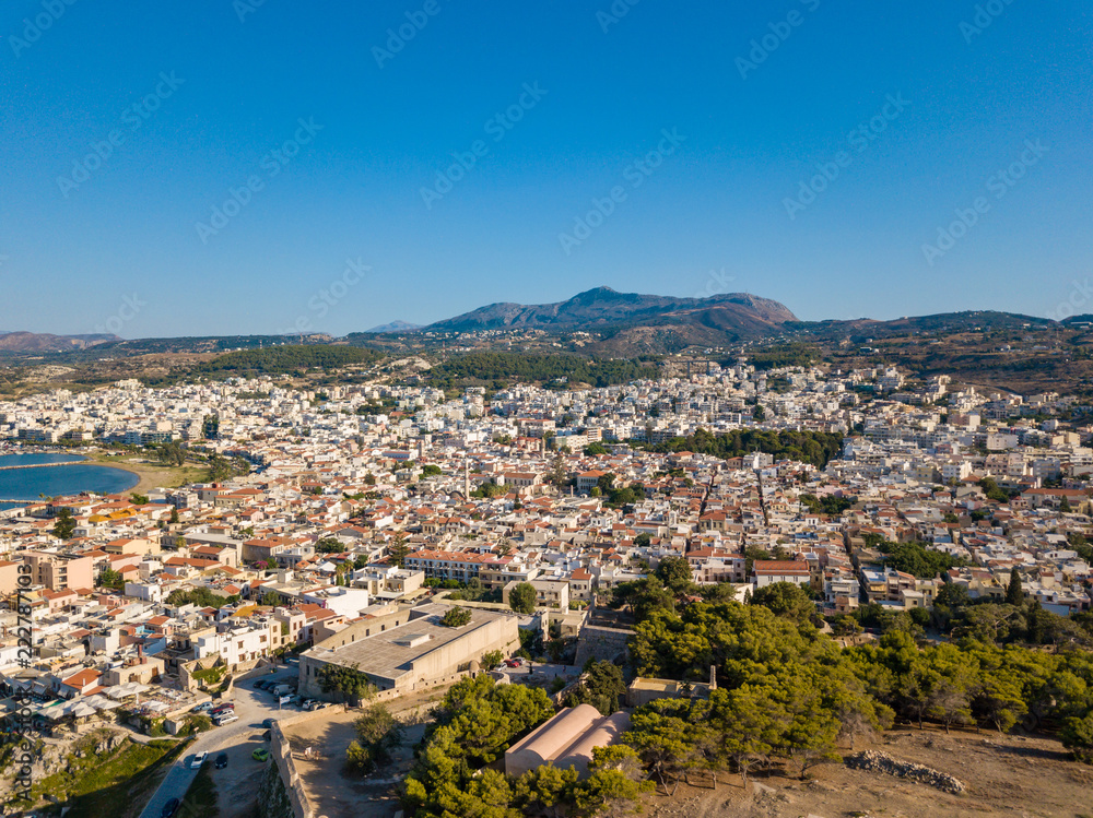Aerial view of Rethymno city center. Rethymnon is venetian style city in Crete, Greece