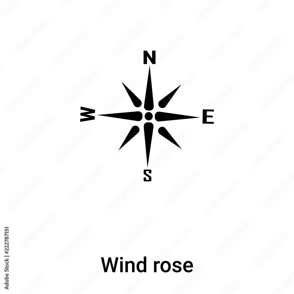 Wind rose icon vector isolated on white background, logo concept of Wind rose sign on transparent background, black filled symbol Wind rose icon vector isolated on white background, logo concept of Wind rose sign on transparent background, black filled symbol