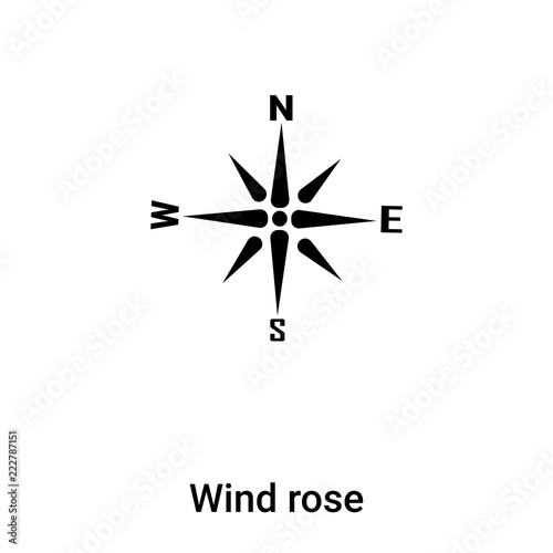 Wind rose icon vector isolated on white background, logo concept of Wind rose sign on transparent background, black filled symbol