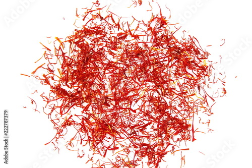 saffron on white background for food and flavor extract concept,flat lay