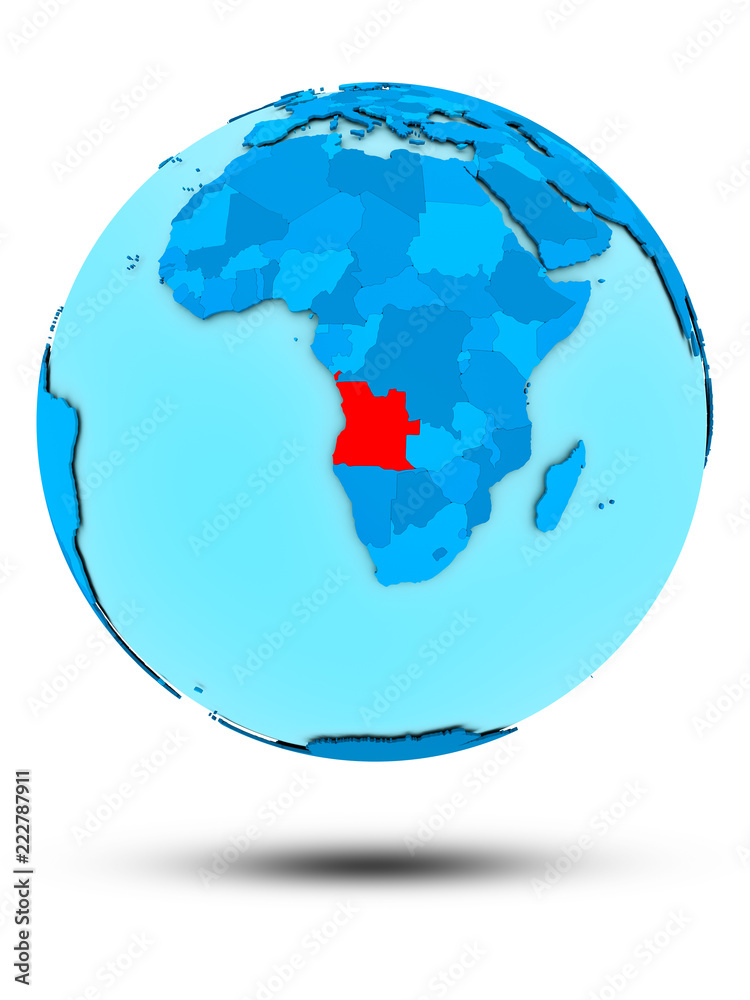 Angola on blue political globe Angola on blue political globe