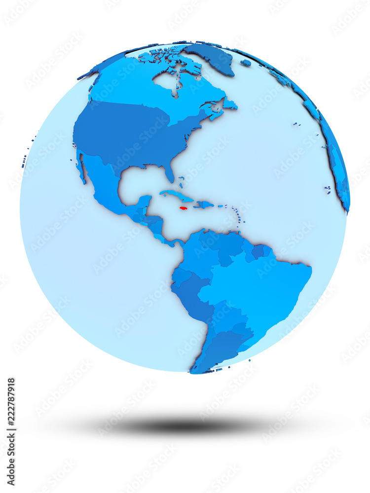 Jamaica on blue political globe Jamaica on blue political globe