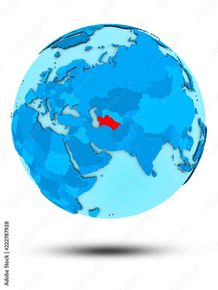 Turkmenistan on blue political globe Turkmenistan on blue political globe