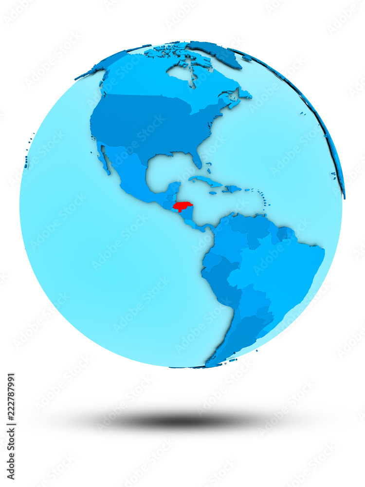 Honduras on blue political globe Honduras on blue political globe