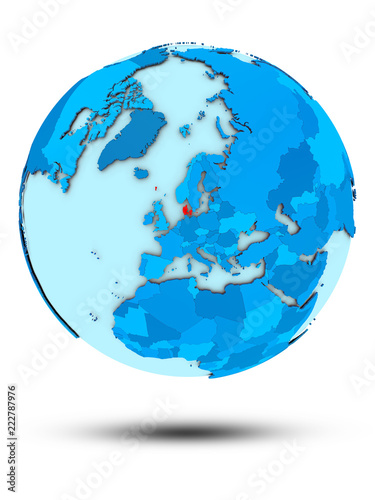 Denmark on blue political globe