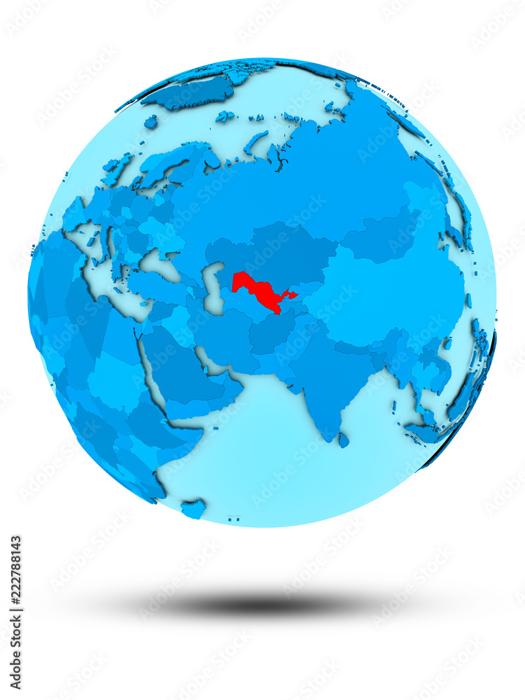 Obraz premium Uzbekistan on blue political globe