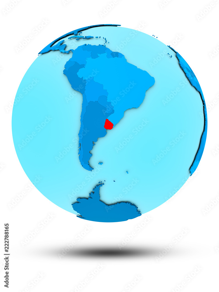 Obraz premium Uruguay on blue political globe