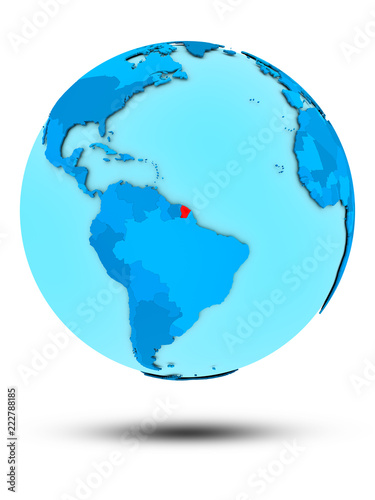 French Guiana on blue political globe