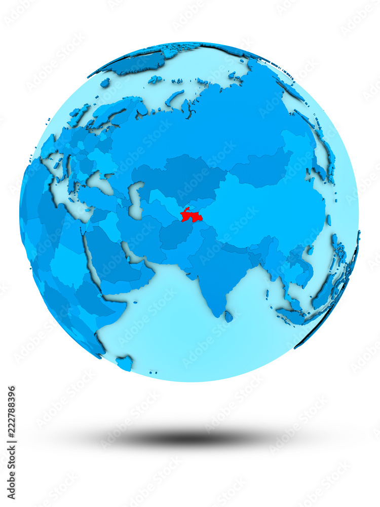 Tajikistan on blue political globe