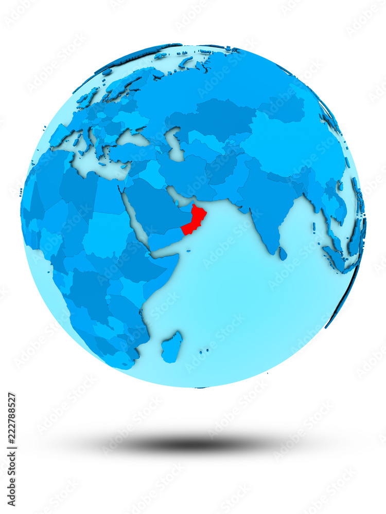 Obraz premium Oman on blue political globe