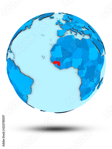 Guinea on blue political globe