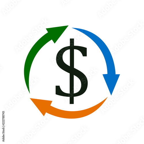 Money circulation icon. Dollar with arrows icon in a flat design – stock vector