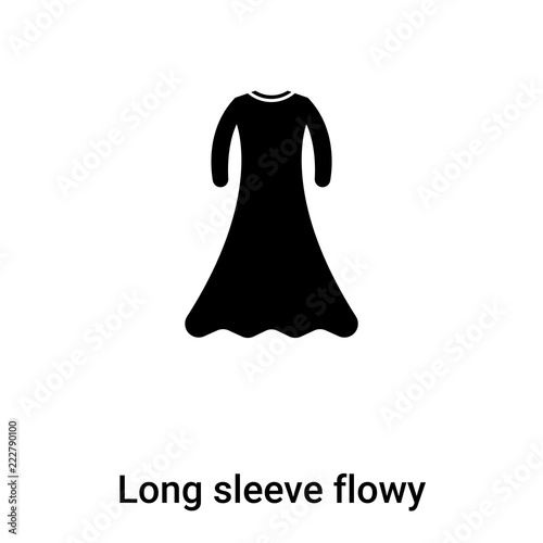 Long sleeve flowy dress icon  vector isolated on white background, logo concept of Long sleeve flowy dress  sign on transparent background, black filled symbol