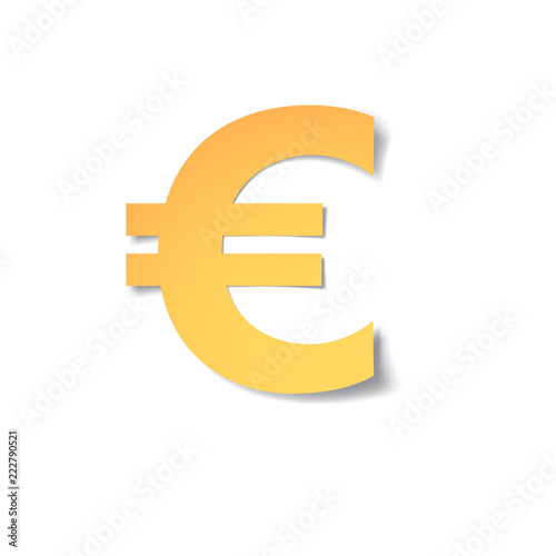 yellow-gold euro mark carved from paper with soft shadow.Vector