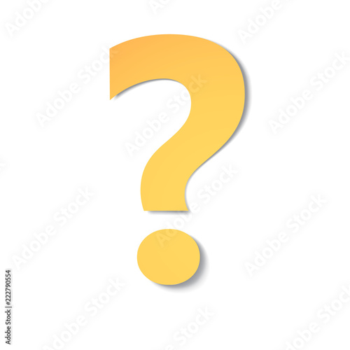 yellow-gold question mark carved from paper with soft shadow.Vector