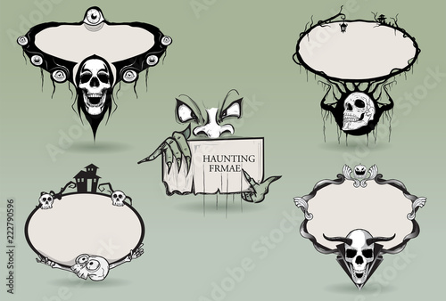 haunting frame,space horror for text,skulls,border