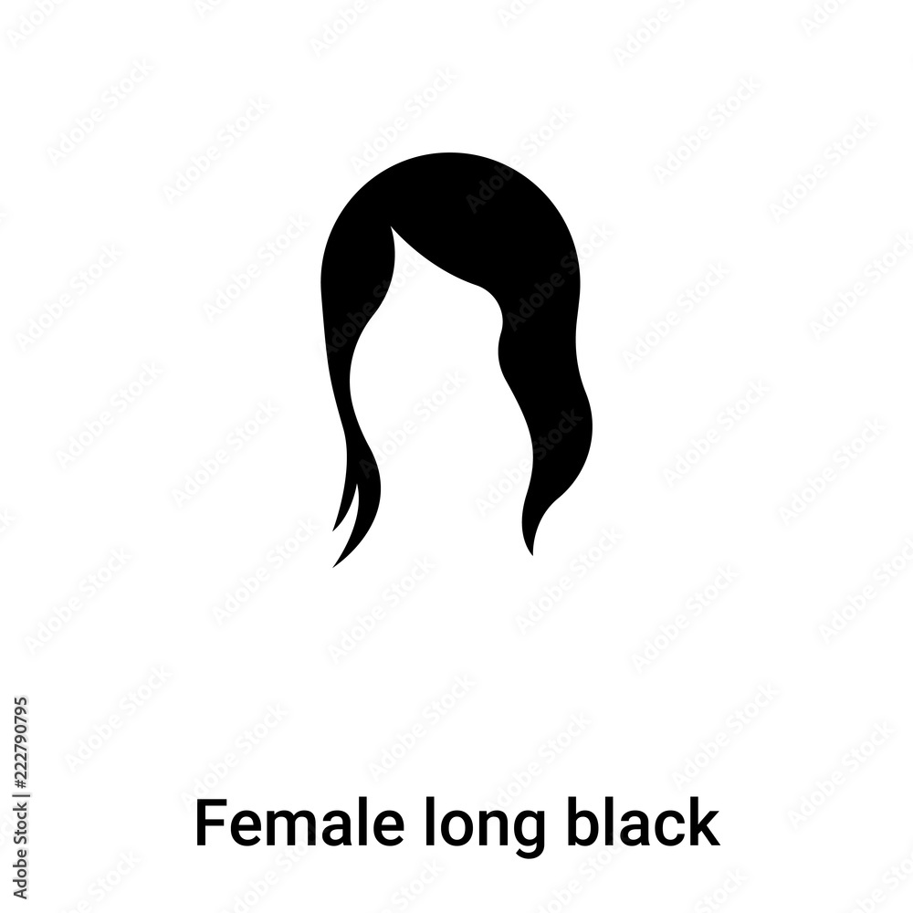 Female long black hair icon vector isolated on white background, logo concept of Female long black hair sign on transparent background, black filled symbol Female long black hair icon vector isolated on white background, logo concept of Female long black hair sign on transparent background, black filled symbol