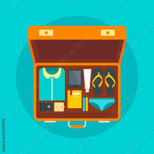 Suitcase ready for sea concept background. Flat illustration of suitcase ready for sea vector concept background for web design
