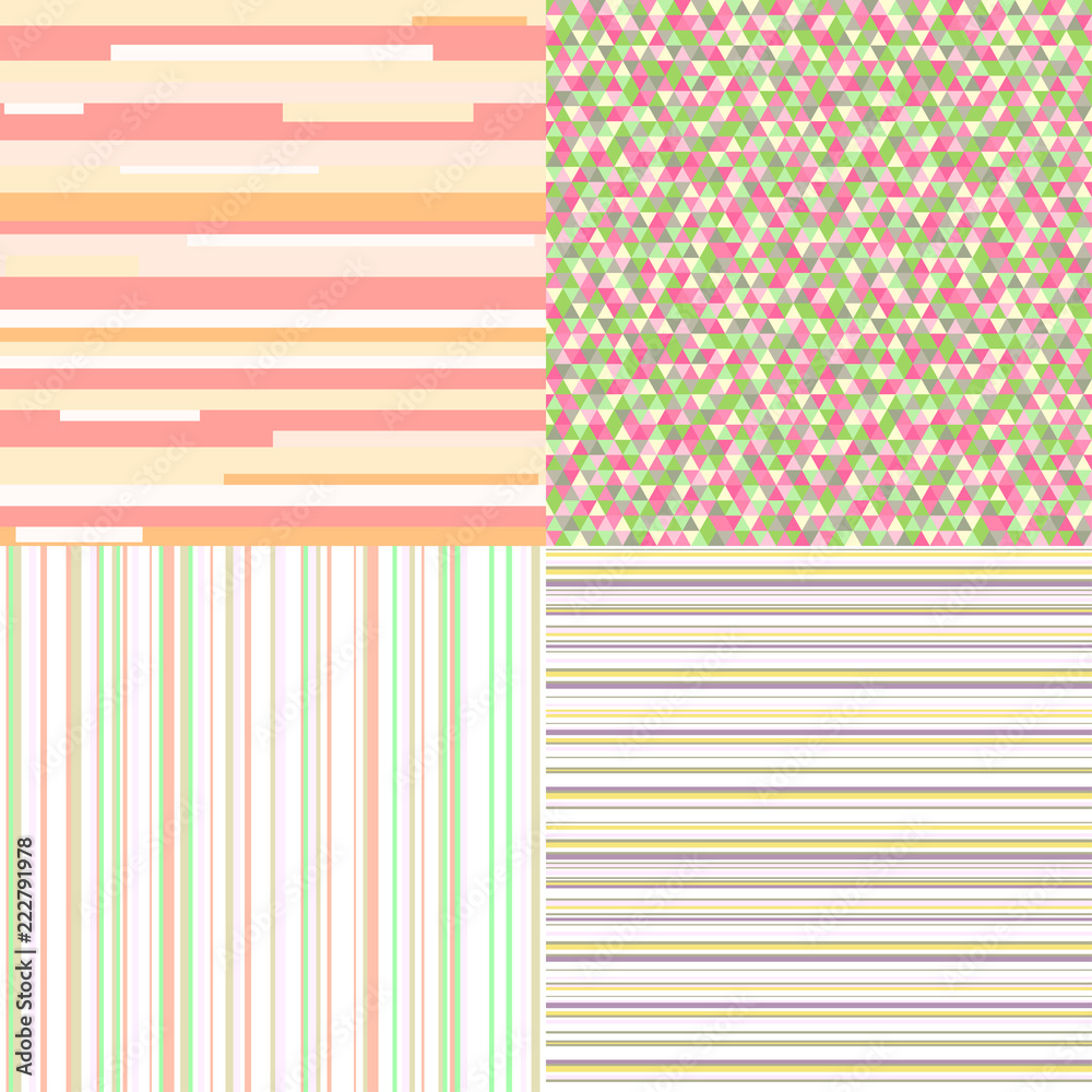 Set of seamless colored patterns with lines. Light colors. Abstract geometric wallpaper of the surface. Striped backgrounds. Print for polygraphy, posters, t-shirts and textiles. Doodle for work Set of seamless colored patterns with lines. Light colors. Abstract geometric wallpaper of the surface. Striped backgrounds. Print for polygraphy, posters, t-shirts and textiles. Doodle for work