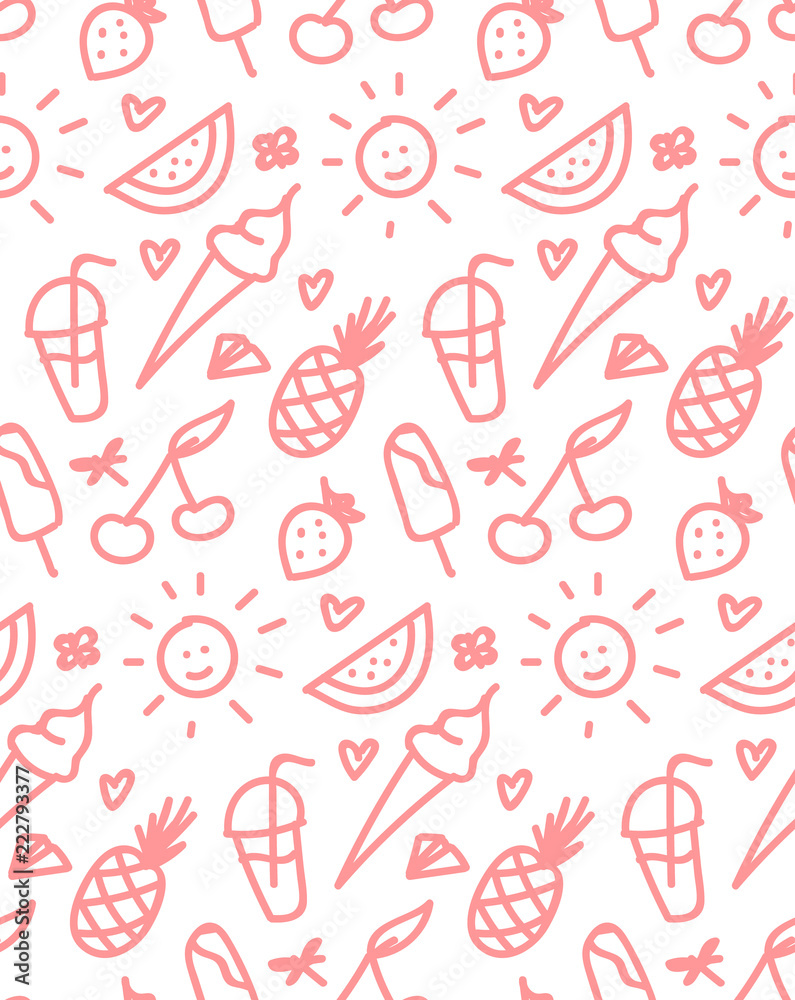 Cartoon Fruits and Berries Vector Seamless Pattern. Colorful Fruit Wallpaper.  Healthy Summer Food Background Stock Vector | Adobe Stock