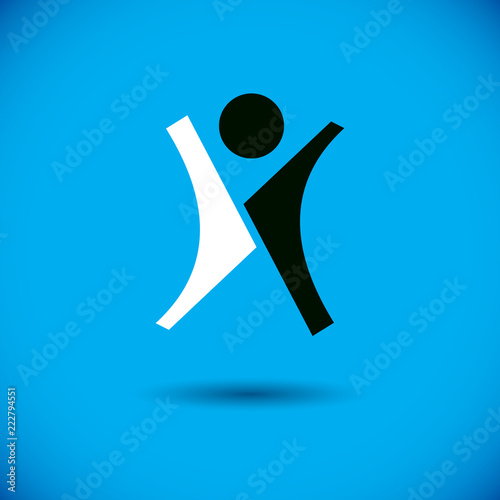 Vector illustration of happy abstract human with reaching up. Successful business career abstract icon. Corporate development logo. Freedom creative logotype. photo