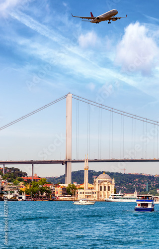 Photography Ortakoy Mosque and Bosphorus Bridge in Istambul, Turkey.