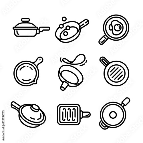 Griddle icon set. Outline set of griddle vector icons for web design isolated on white background