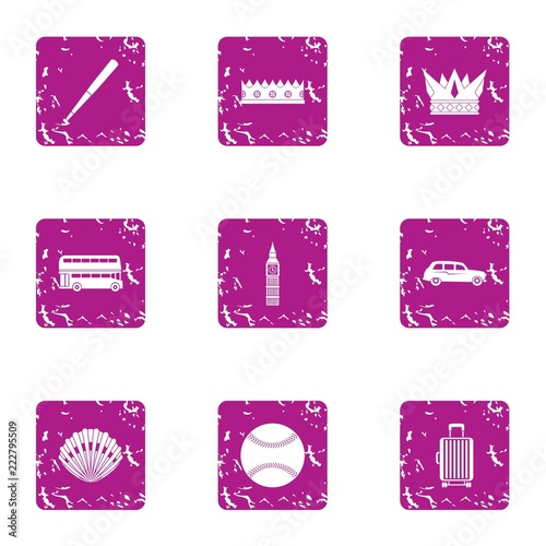 Elite sport icons set. Grunge set of 9 elite sport vector icons for web isolated on white background