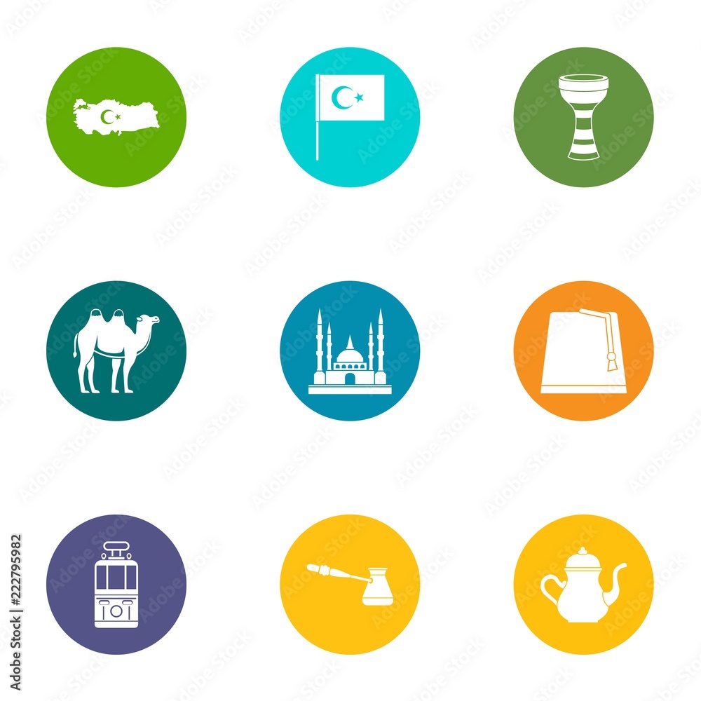 Muslim day icons set. Flat set of 9 muslim day vector icons for web isolated on white background