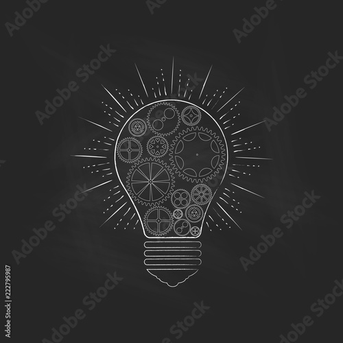 Light bulb on blackboard, an idea concept. Vector illustration