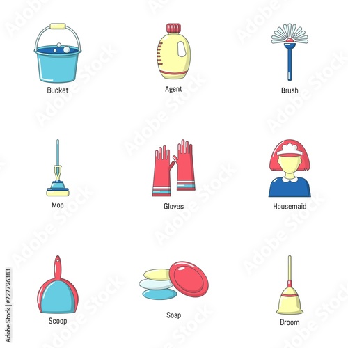 Housekeeping icons set. Cartoon set of 9 housekeeping vector icons for web isolated on white background